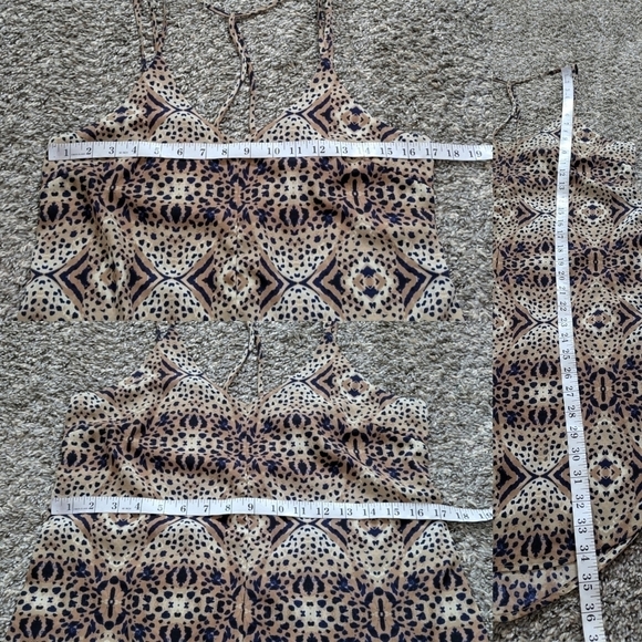 ASTR brown tan blue kaleidoscope cheetah animal print strappy mini dress S - Picture 7 of 9